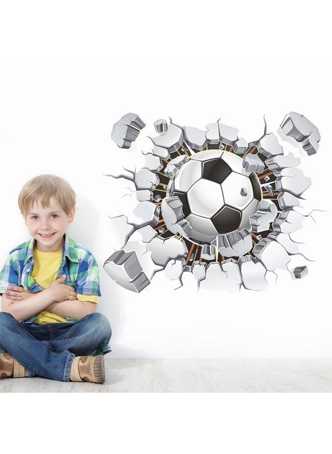 Queenland 17"x16" 3D Soccer Football Cracked Wall Stickers Vinyl Decals Removable Decor for Living Room Kids Room Baby Nursery Boys Bedroom  - Image 4