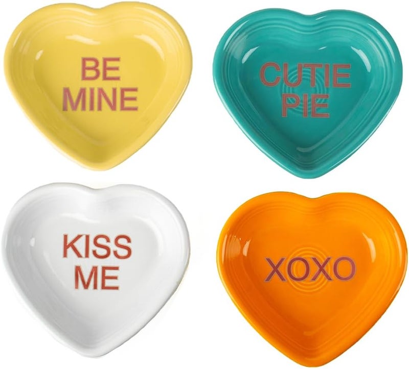 Fiesta 9oz Small Heart Bowls Set of 4  Sweet Candy Hearts  Microwave  Dishwasher Safe  LeadFree China  Valentines Day  GiftReady