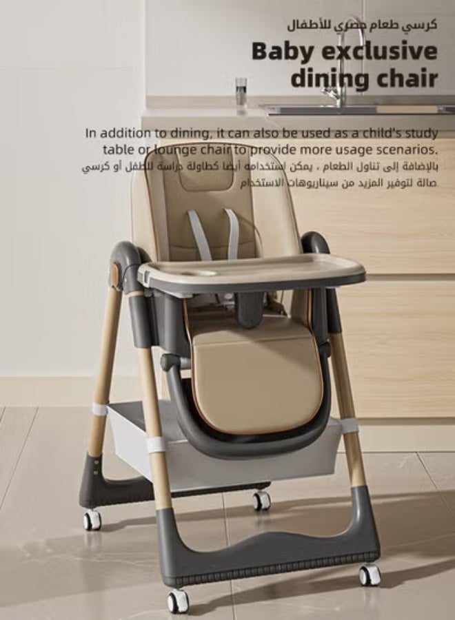 DOOKOO Baby High Chair, Foldable Children Dining Chairs for Eating With Wheels, Multifunctional Toddler Feeding Chair with Double Removable Tray, Adjustable Back and Footrest, Storage Pocket - Image 2
