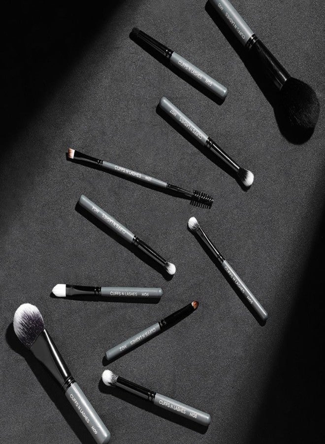 Cuffs N Lashes Makeup Brush Set of 10 Travel Size - Compact Professional Face &Eye Brushes | Soft Bristles | Handmade in India | Cruelty-Free &Vegan Friendly - Image 3