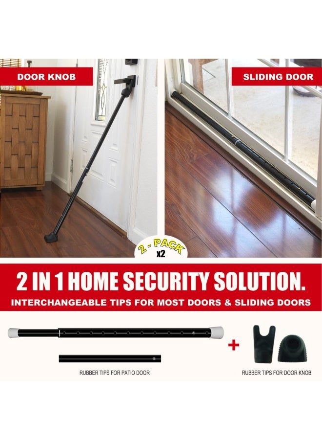 SECURITYMAN 2-In-1 Door Security Bar And Sliding Patio Door Security Bar 2 Pack Via Interchangeable Caps - Constructed Of High Grade Iron - Black  - Image 2