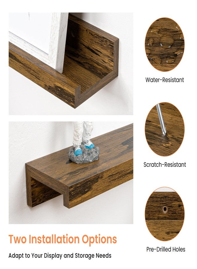 RICHFOCUS Picture Ledge Shelf, 36 inch Floating Shelves Set of 2, Wood Wall Shelves with Lip, Wall Decor Storage for Bedroom Living Room Bathroom Kitchen Nursery Photo Picture, Rustic Brown - Image 5