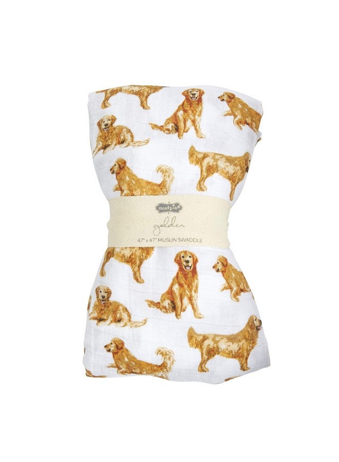 mud pie Golden Retriever Print Muslin Baby Swaddle Blanket 47" X 47" - Image 3