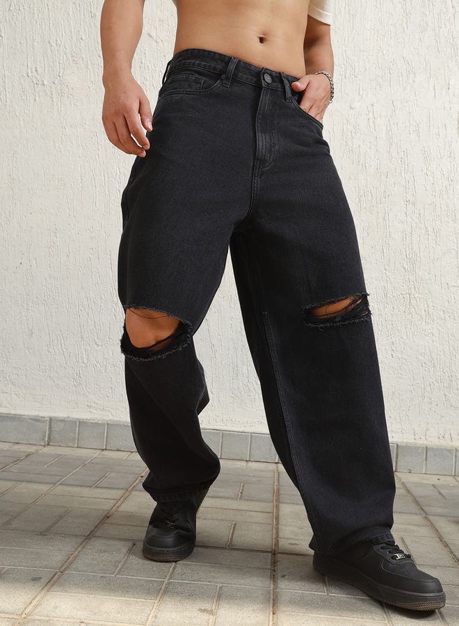 هوبرهولمي جينز بتفاصيل ممزقة وقصة مريحة مع خصر متوسط - Image 1