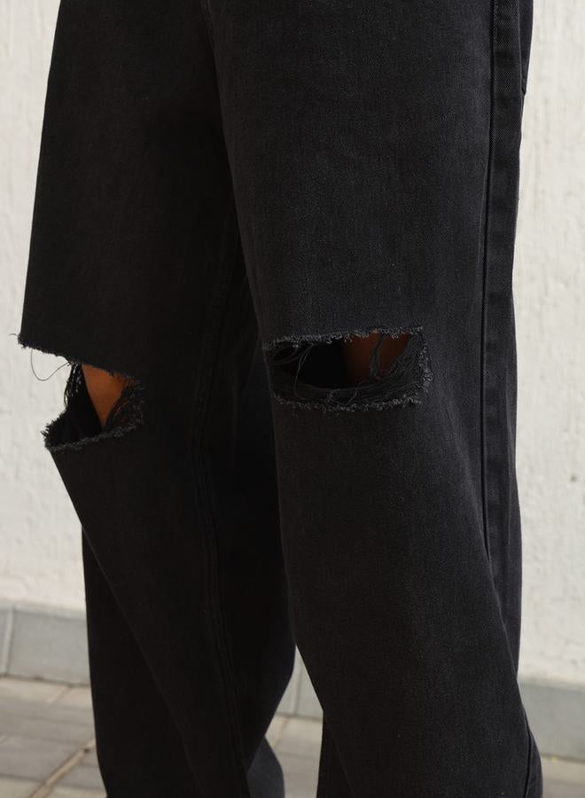 هوبرهولمي جينز بتفاصيل ممزقة وقصة مريحة مع خصر متوسط - Image 5