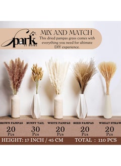 SPARK IT HOME Natural Dried Fluffy Pampas Grass, White & Gold 110 Pieces Bouquet  - Image 1