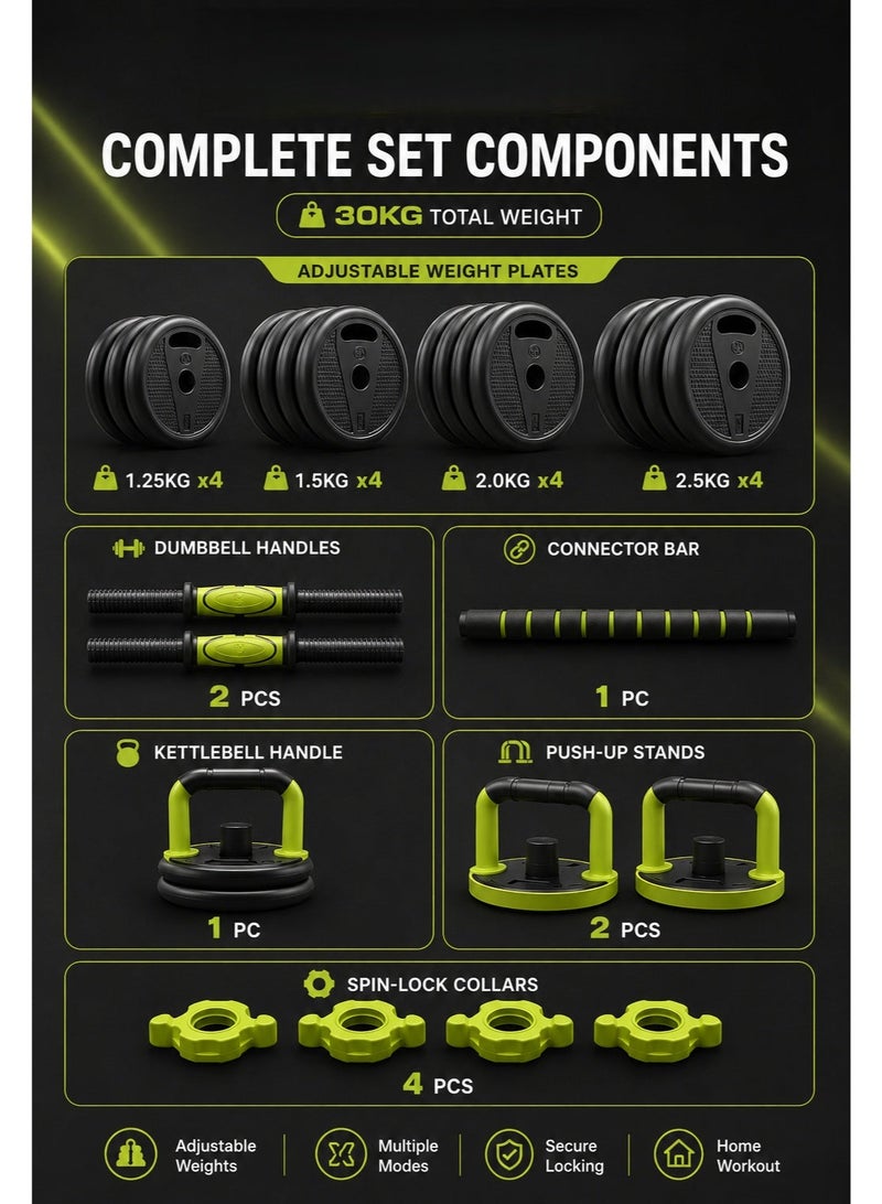RUIYADA Dumbbells Barbell Set 30KG With Connecting Rod, 6 in1 Dumbbells Barbell Set with Kettlebells, Adjustable Dumbbells Set, Adjustable Lifting Training Set - Image 2