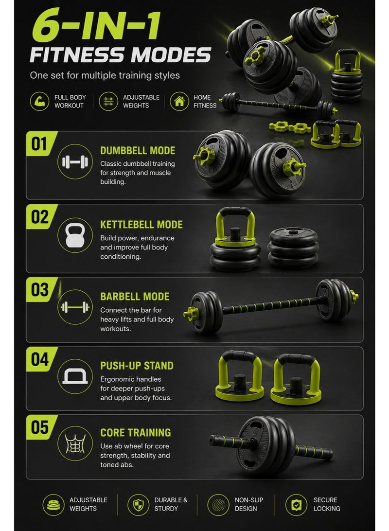 RUIYADA Dumbbells Barbell Set 30KG With Connecting Rod, 6 in1 Dumbbells Barbell Set with Kettlebells, Adjustable Dumbbells Set, Adjustable Lifting Training Set - Image 4