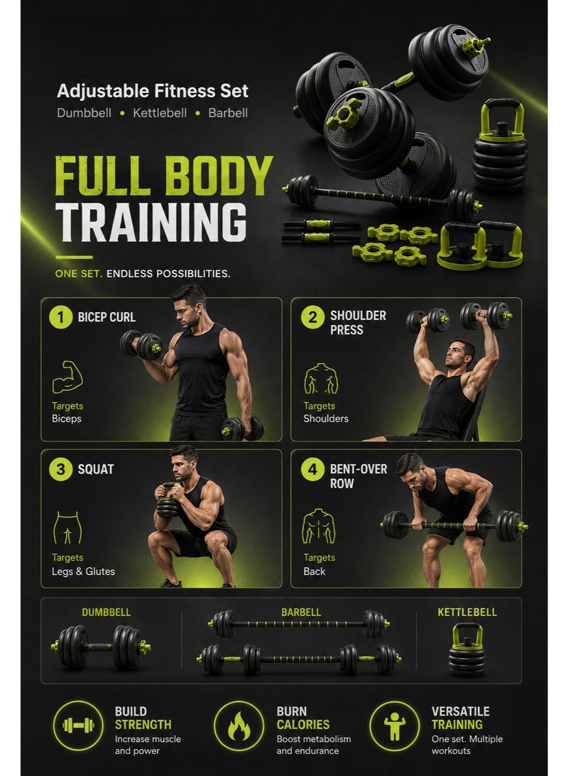 RUIYADA Dumbbells Barbell Set 30KG With Connecting Rod, 6 in1 Dumbbells Barbell Set with Kettlebells, Adjustable Dumbbells Set, Adjustable Lifting Training Set - Image 3