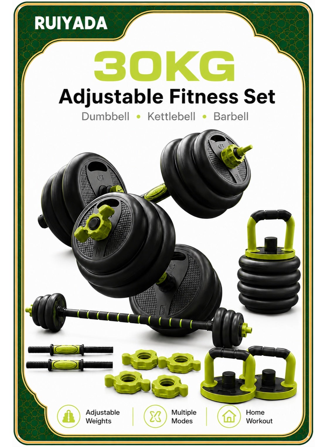 Dumbbells Barbell Set 30KG With Connecting Rod, 6 in1 Dumbbells Barbell Set with Kettlebells, Adjustable Dumbbells Set, Adjustable Lifting Training Set