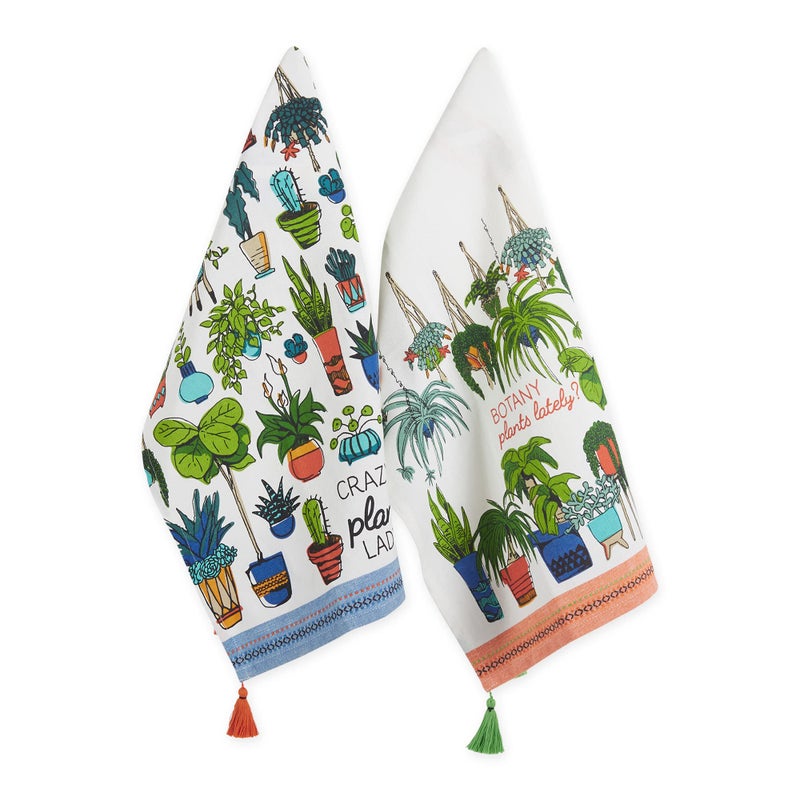 EL: TEXTILES ASST CRAZY PLANT LADY PRINTED DISHTOWEL SET/2 - Image 2