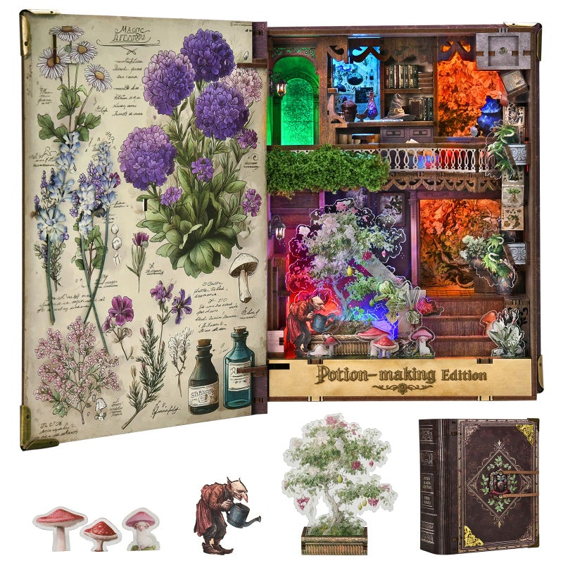 CCCDF Book Nook Kit DIY Magic Book Miniature Dollhouse Booknook Bookshelf Decor 3D Wooden Puzzle Gifts for Family Friends PotionMaking Edition - Image 3