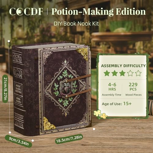 CCCDF Book Nook Kit DIY Magic Book Miniature Dollhouse Booknook Bookshelf Decor 3D Wooden Puzzle Gifts for Family Friends PotionMaking Edition - Image 5