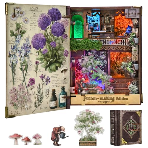 CCCDF Book Nook Kit DIY Magic Book Miniature Dollhouse Booknook Bookshelf Decor 3D Wooden Puzzle Gifts for Family Friends PotionMaking Edition - Image 1