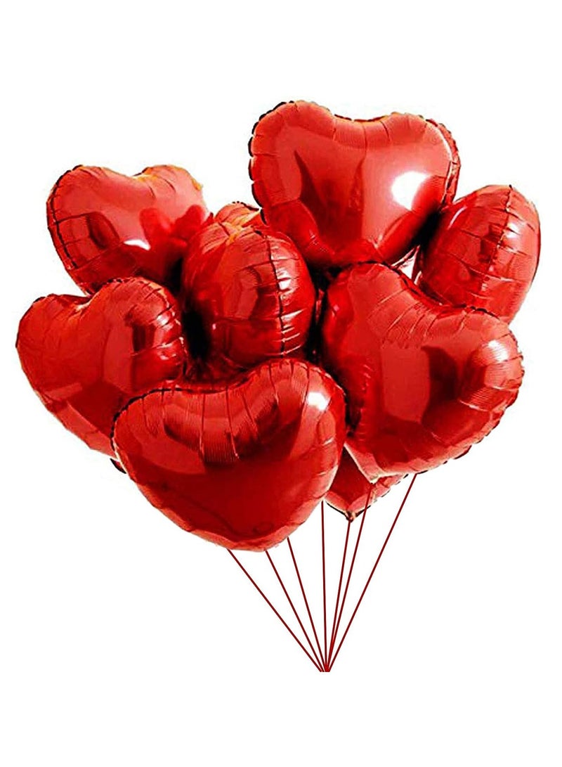 GUDOO 10 قطع من بالونات القلب الحمراء المصنوعة من رقائق الألمنيوم – بالونات حب بحجم 18 بوصة ليوم الحب، وحفلات الزفاف، والذكرى السنوية، وتزيين الحفلات الرومانسية. - Image 1