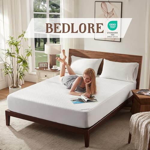 BEDLORE حامي مرتبة BEDLORE كينج، غطاء مرتبة مقاوم للماء وصامت مع جيب عميق لمراتب 6-18 بوصة، وسادة مرتبة ناعمة وقابلة للتنفس قابلة للغسل في الغسالة (أبيض) - Image 3