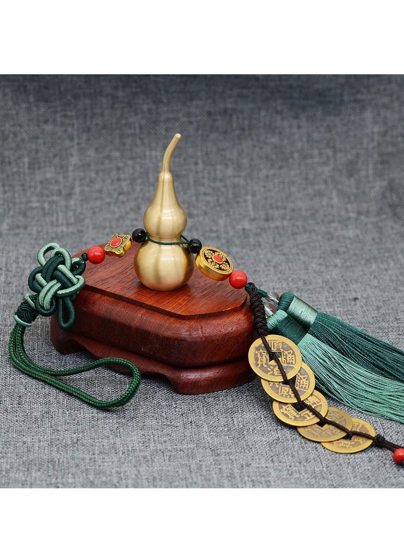 Zikra Chinese Knot Feng Shui Coins with Brass Calabash Hanging Decoration for Good Luck, Wealth Success and Longevity (Green) - Image 5