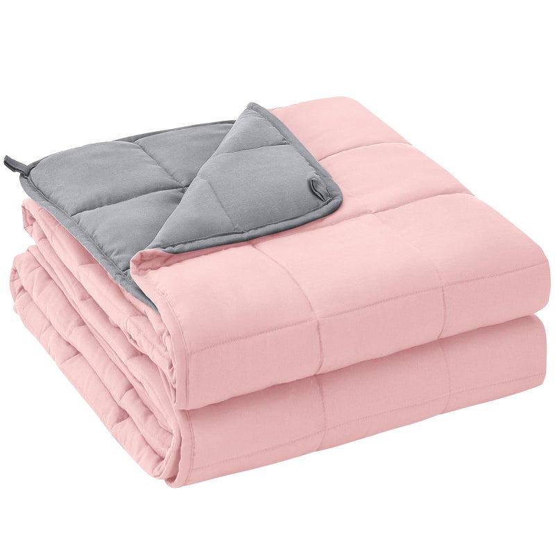 yescool 20lbs Pink Grey Weighted Blanket for Adults 60x80 Cooling Heavy Breathable with Glass Beads Queen Size Machine Washable