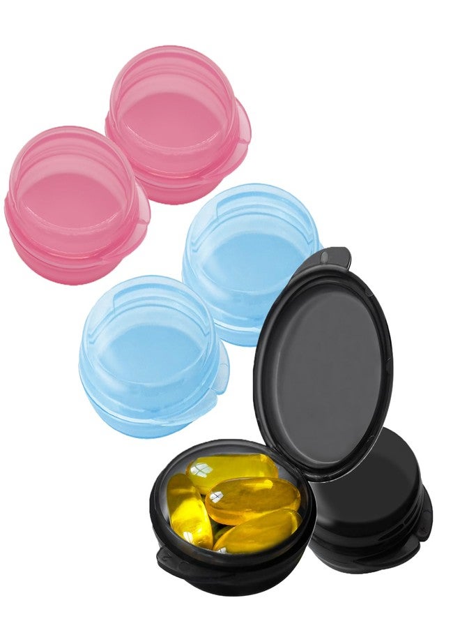 GIIYAA Pill Organizer for Pocket, Mini Pill Box for Pocket Purse, Portable Travel Pill Container, Small Secure Storage for Supplements & Daily Care (Black-Pink-Blue 6 PCS - Image 1
