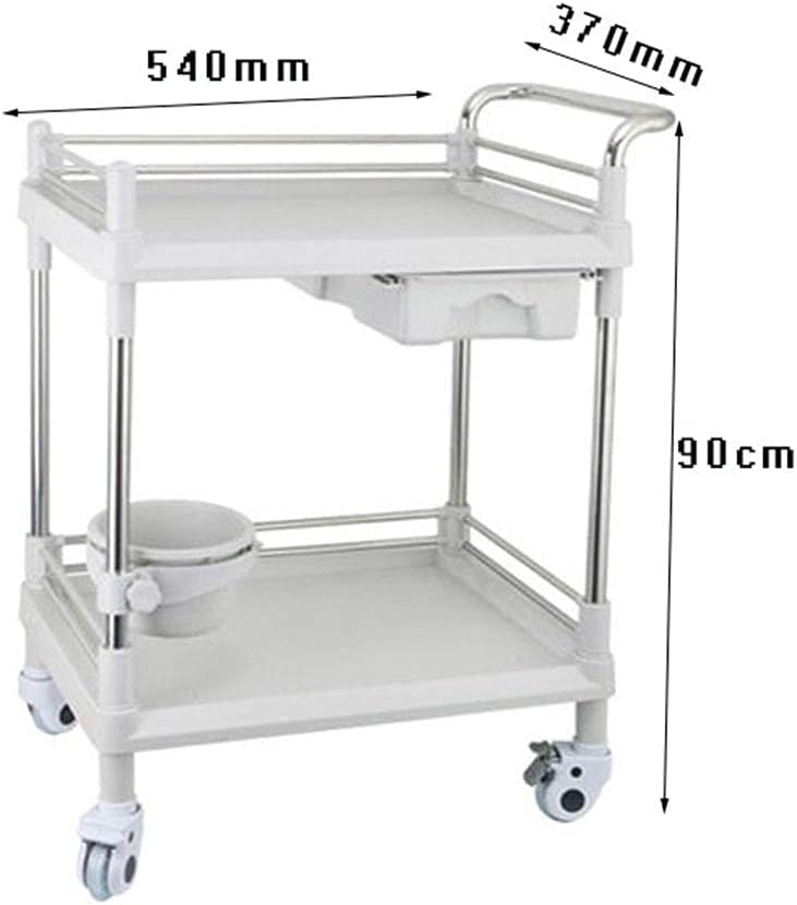 Multifunctional Storage Trolley,Household Serving Cart 2-Shelf Beauty Hair Salon Spa Trolley Laboratory Cart with Handle One Drawer,Steel Abs Utility Tool Cart Movable Hand Trucks,S - Image 2