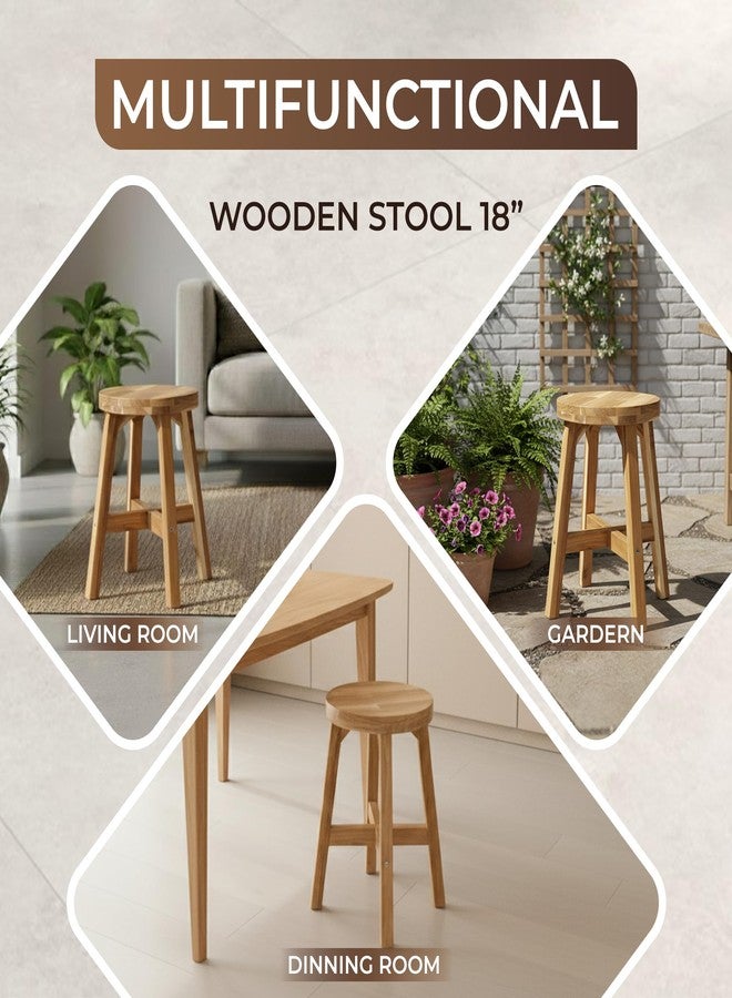 ARROWSTONE Round Stool Acacia Wood, 18" Height, 11'' Round Top, Backless, Easy Assembly, Natural Wax Finish, Wooden Stool for Plant, Dining Room, Kitchen Counter, Makeup - Image 3