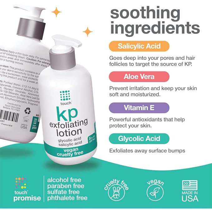 Touch Keratosis Pilaris Treatment 15% Glycolic Acid & 2% Salicylic Acid Exfoliating Lotion - Moisturising Cream Smooths Bumps Away And Gets Rid Of Redness, 240ml - Image 3