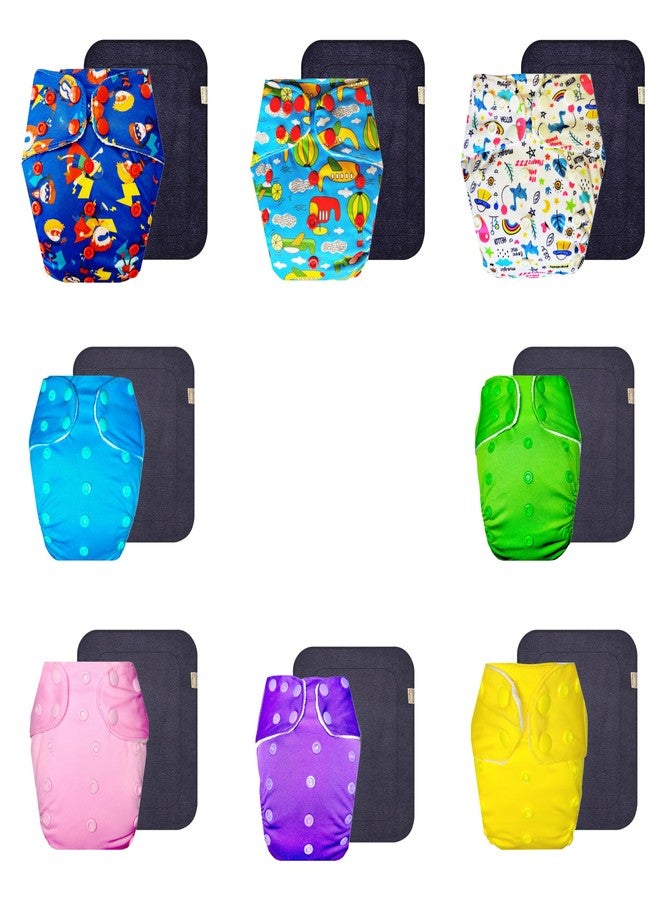 Dumbledo Premium Cloth Diaper with Black Insert (Pack of 8) | Soft & Gentle | 6-Layer Absorbent Pad | Adjustable Snaps | Ideal for Toddlers | 3 Months - 3 Years | Unisex Baby - Image 1