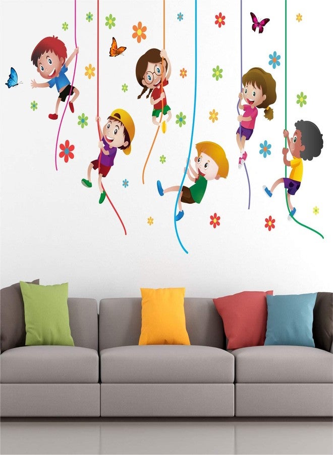 Byte shop 'Kids Playing Climbing Up The - Rope Baby - Kids - Learning Education Nursery Pre School Kinder Garden Wall Sticker ' - (Multi Colour, Vinyl - 100cm X 65 cm) - Image 2