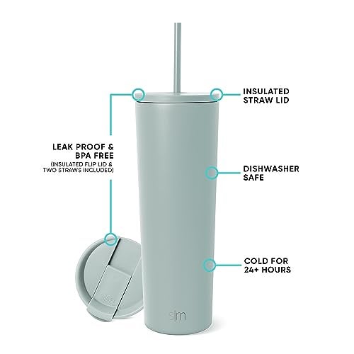 Simple Modern Classic Tumbler with Straw Lid Insulated Iced Coffee Cup Reusable Stainless Steel Water Bottle Travel Mug Gifts for Women Men Her Him 28oz Sea Glass Sage - Image 3