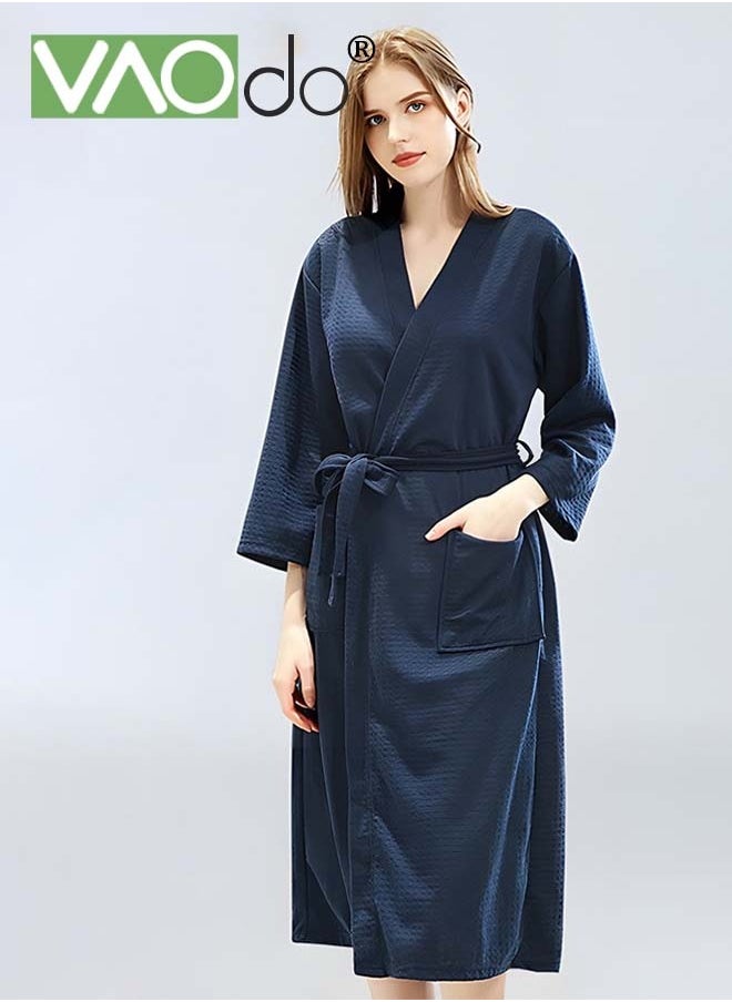 VAOdo Women's Bathrobe Light Super Absorbent Skin-friendly Home Clothes Nightgown Suitable for All Seasons Navy Blue  - Image 1