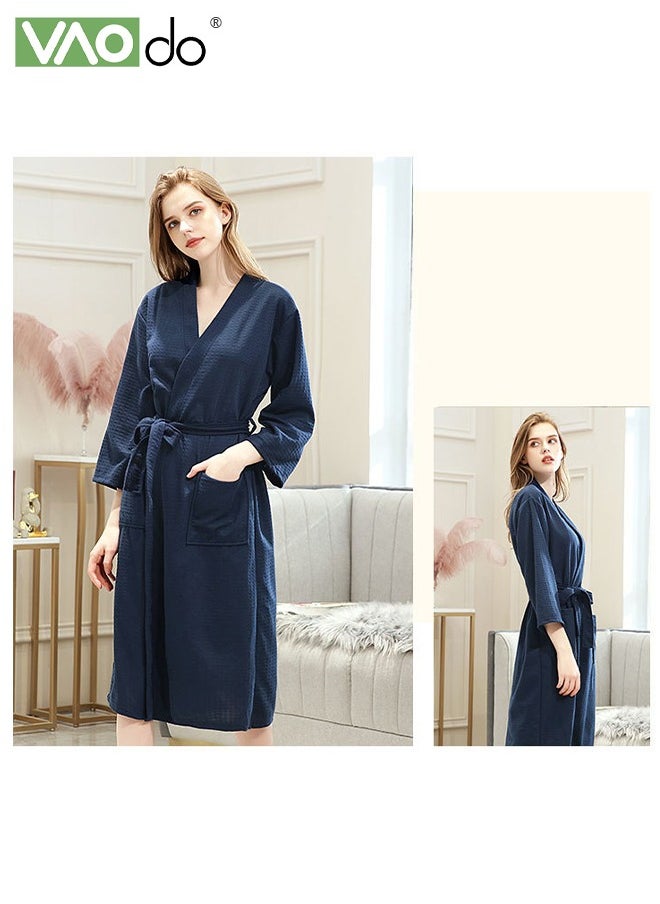 VAOdo Women's Bathrobe Light Super Absorbent Skin-friendly Home Clothes Nightgown Suitable for All Seasons Navy Blue  - Image 5