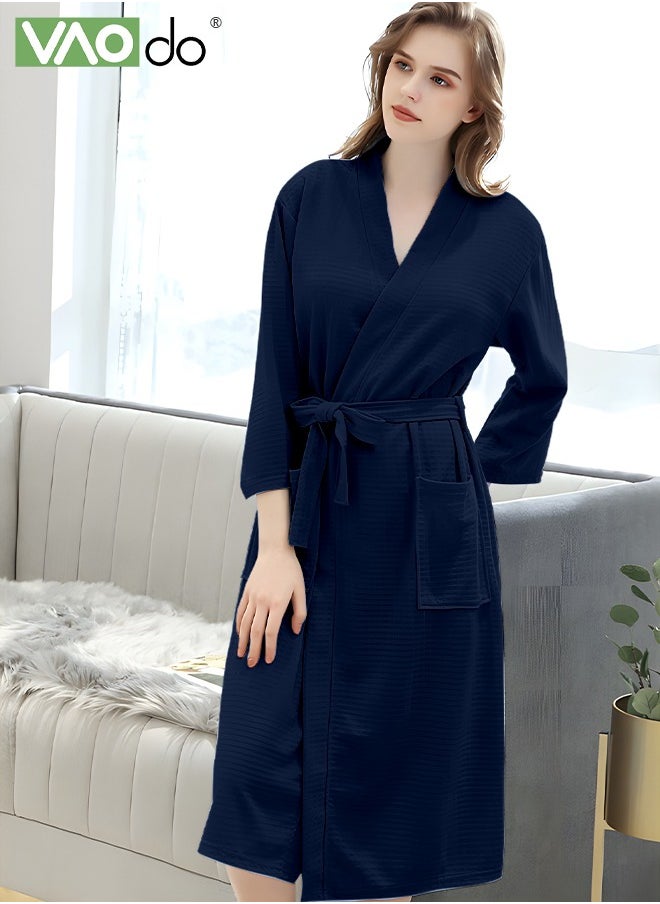 VAOdo Women's Bathrobe Light Super Absorbent Skin-friendly Home Clothes Nightgown Suitable for All Seasons Navy Blue  - Image 2