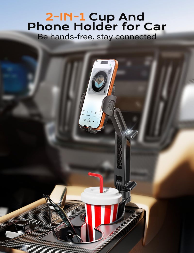 TAZENI Cup Holder Phone Holder For Your Car 2-In-1 Hold Bottle 2026 Ultra Stable Cup Holder Cell Phone Mount For Car with 2 Size Base Universal Fit Car Trunk Fit iPhone Android Hands Free High Adjustable - Image 2