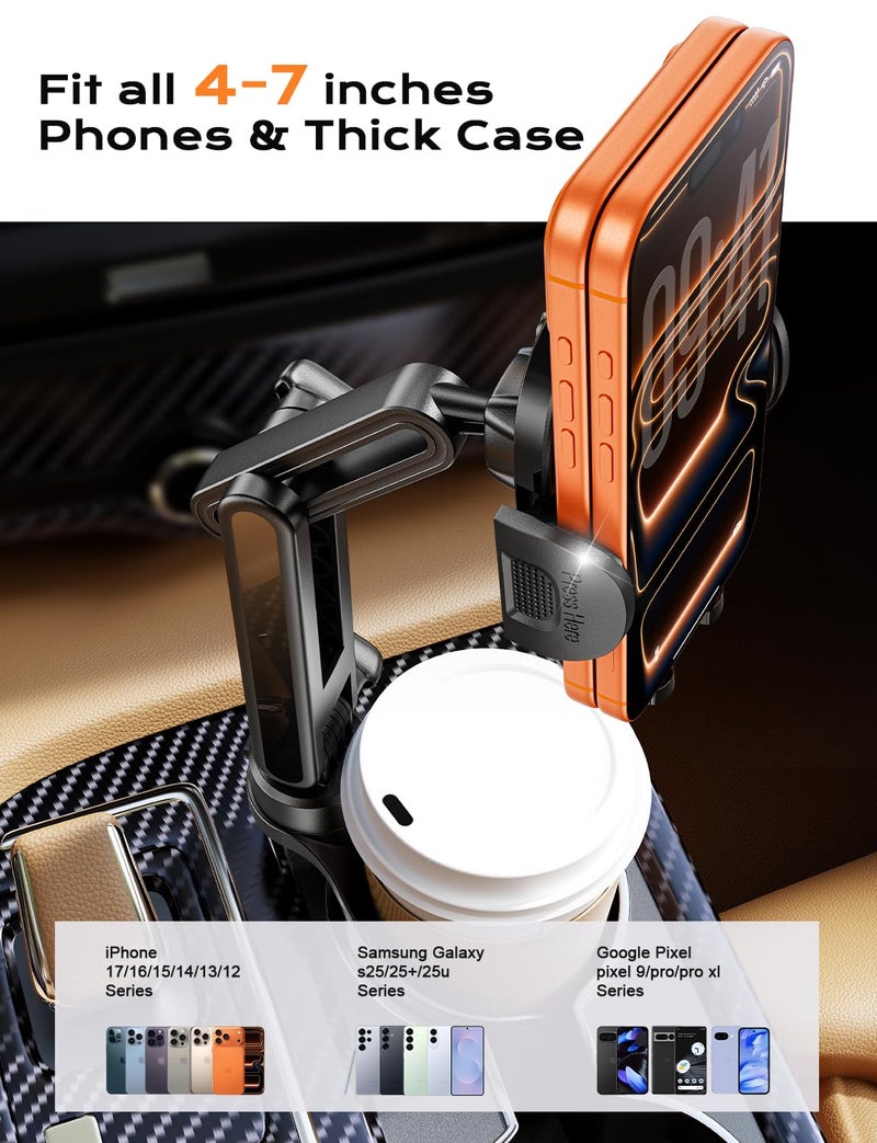 TAZENI Cup Holder Phone Holder For Your Car 2-In-1 Hold Bottle 2026 Ultra Stable Cup Holder Cell Phone Mount For Car with 2 Size Base Universal Fit Car Trunk Fit iPhone Android Hands Free High Adjustable - Image 3