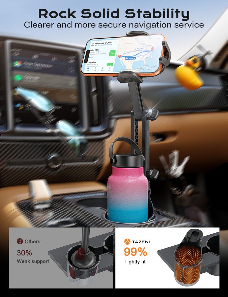 TAZENI Cup Holder Phone Holder For Your Car 2-In-1 Hold Bottle 2026 Ultra Stable Cup Holder Cell Phone Mount For Car with 2 Size Base Universal Fit Car Trunk Fit iPhone Android Hands Free High Adjustable - Image 4