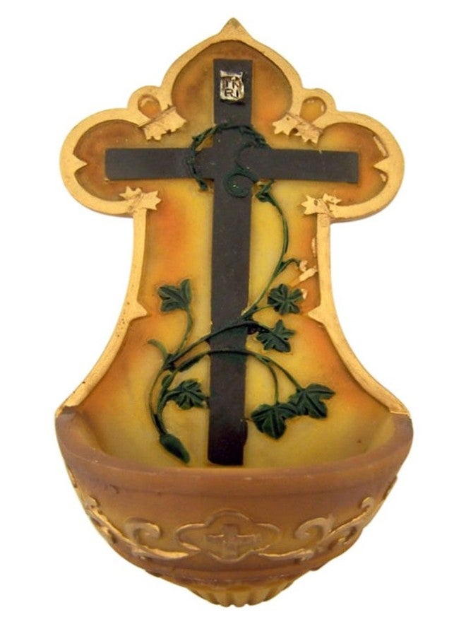 سي بي وعاء ماء مقدس من الراتنج بتصميم تاج الشوك مع أغصان متسلقة، 5 1/4 بوصة