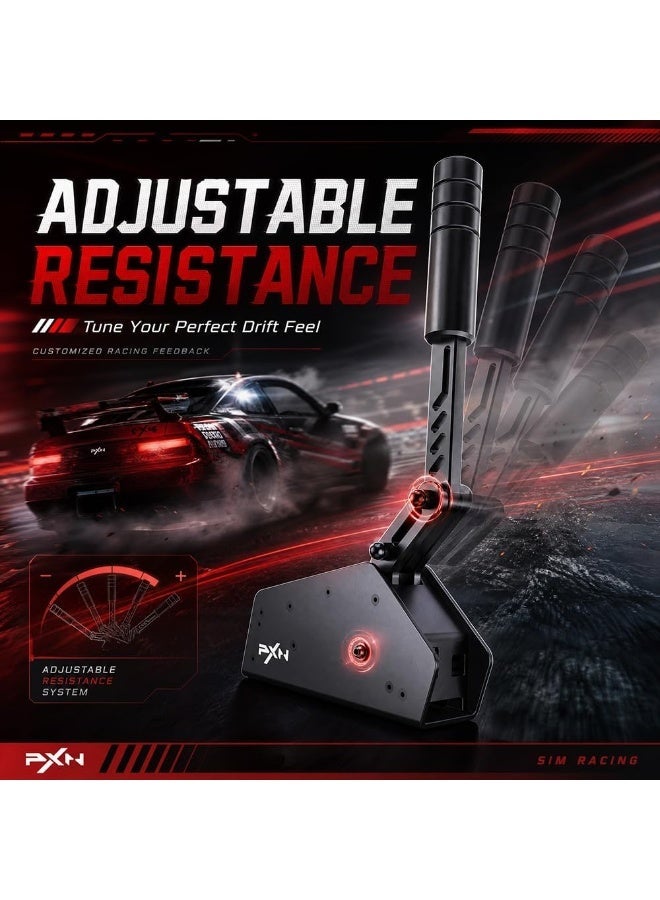 بي اكس ان PXN HB S 16-Bit Hall Sensor USB Sim Racing Handbrake for PC, Linear Drift Brake with Adjustable Force & Stroke, Aluminum Alloy and Mount Clamp, Compatible Alongside Logitech G25 G27 G29 G920 G923 & Thrustmaster Wheels - Black - Image 4