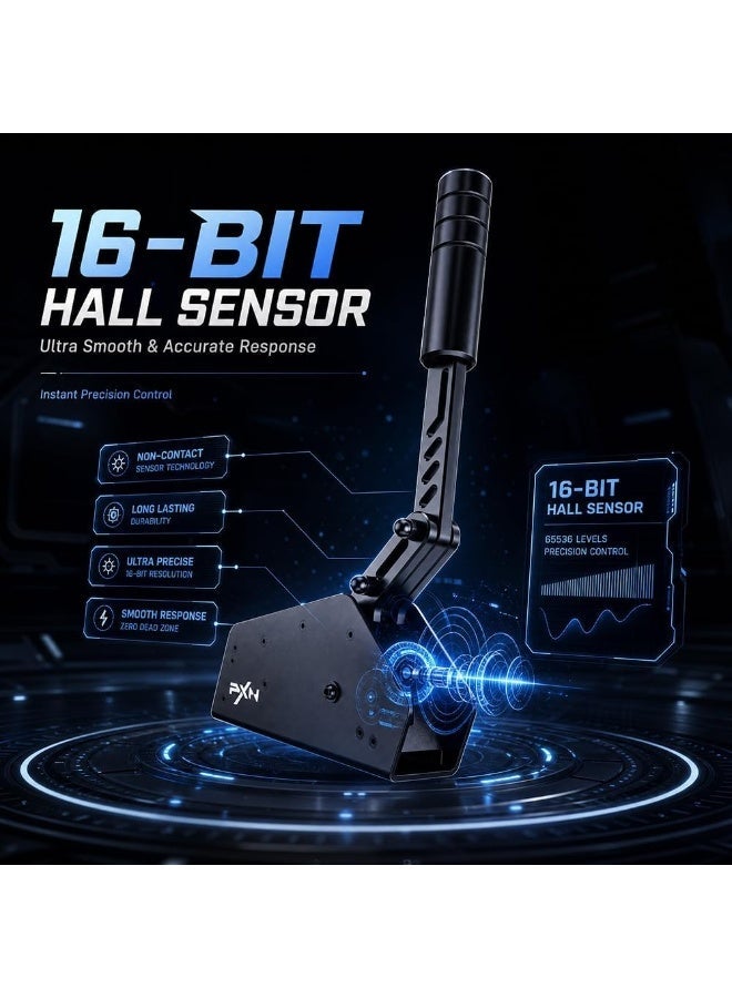 بي اكس ان PXN HB S 16-Bit Hall Sensor USB Sim Racing Handbrake for PC, Linear Drift Brake with Adjustable Force & Stroke, Aluminum Alloy and Mount Clamp, Compatible Alongside Logitech G25 G27 G29 G920 G923 & Thrustmaster Wheels - Black - Image 5