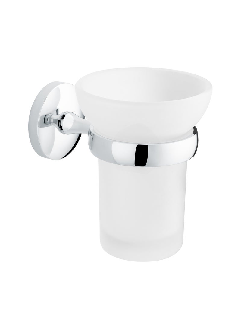 LOFT ES17  TUMBLER and HOLDER CP  WALL MOUNTED PLATED BRASS HOLDER GLASS TUMBLER SINGLE FIXING POIN