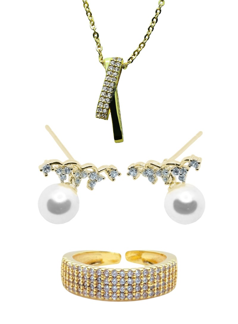 LMA' Luxury Golden Jewelry Set (Necklace, Earrings, Ring) L for Women - Image 1