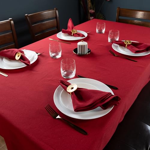 RUSTIQUE LINENS Cotton Dining Table Cover – Table Cloth 6 Seater | Water & Stain Resistant, Hem-Stitched, Heavyweight | Coffee Table Cloth – Crimson Red (190 x 150 cm) – 8 Seater Option Available - Image 1
