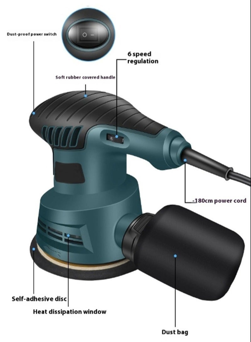 Aikanbo 5-Inch Random Orbital Sander, 12000RPM Electric Orbital Sander with 6 Various Speeds High Performance Dust Collection System for Woodworking Ideal Power Sander for Woodworking - Image 2