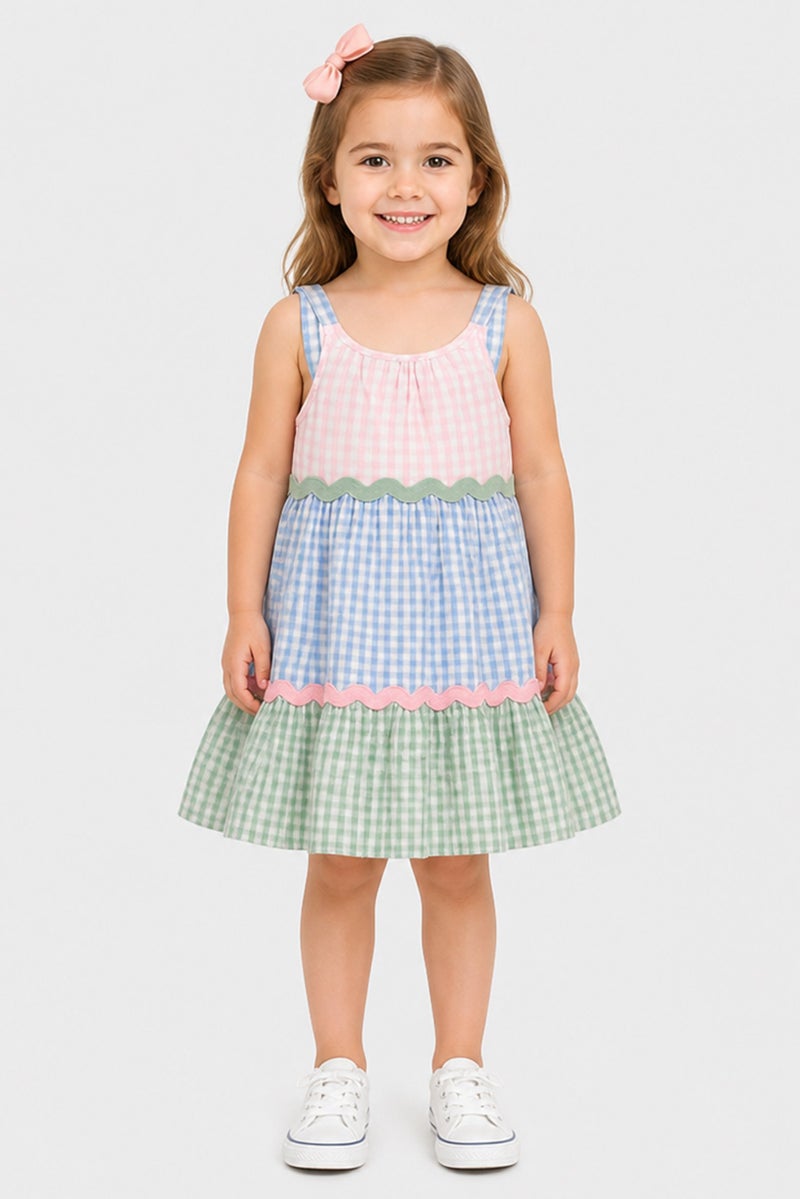 Willow & Whistle Toddlers Girl Checkered Sleeveless Dress, Multicolor - Image 1