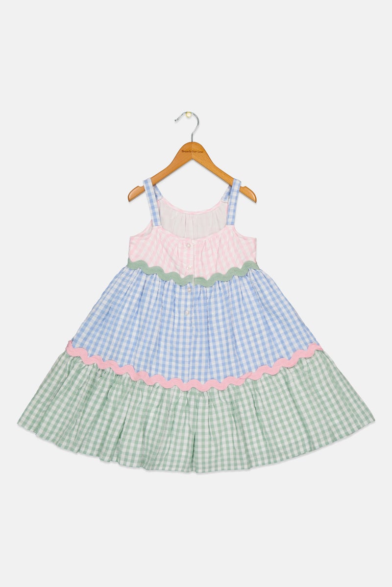 Willow & Whistle Toddlers Girl Checkered Sleeveless Dress, Multicolor - Image 3
