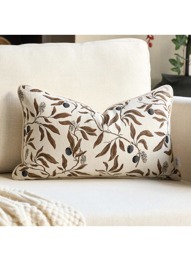 Alerfa Beige Floral Throw Pillow Cover 12 x 20 Inch Rectange Luxury Decorative Lumbar Pillow Cover for Couch Living Room Bedroom - Image 1