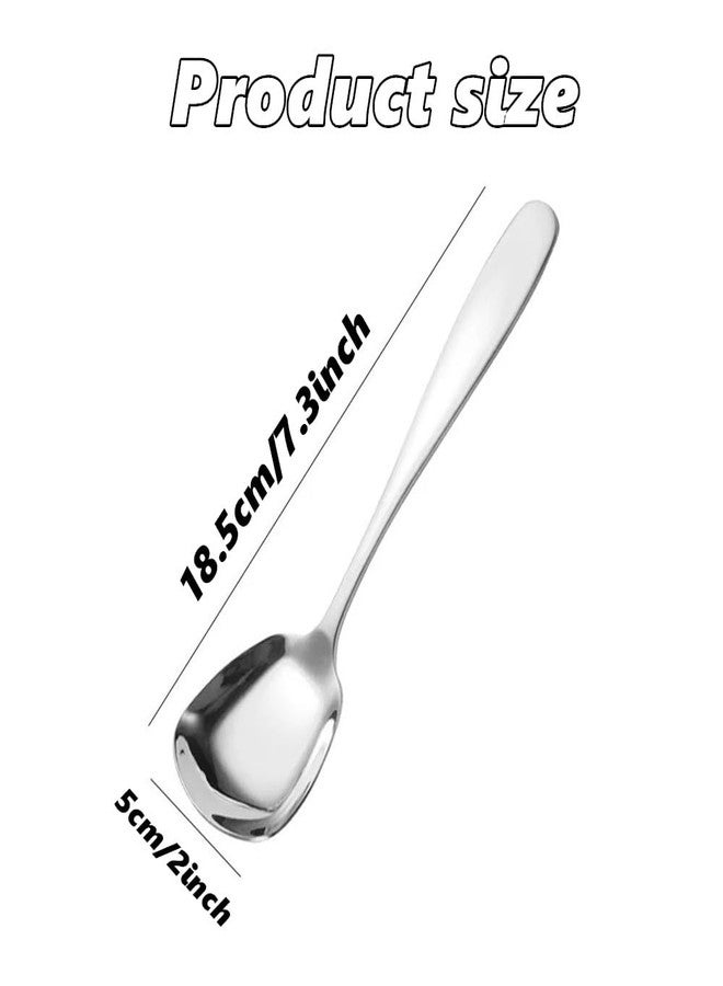 chislim Square Head Stainless Steel Spoons,4PCS Korean style Thick Heavy Weight Soup Spoons,Dessert Spoons 7.3 Inch (silver) - Image 3
