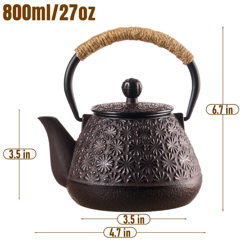 PARACITY Cast Iron Teapot Japanese 800ml/27oz, Tea Kettle Pot for Stove Top, Tea Pot with Stainless Steel Infusers for Loose Tea, Boiling Hot Water Tea, Mothers Day Gifts from Daughter/Son - Image 2