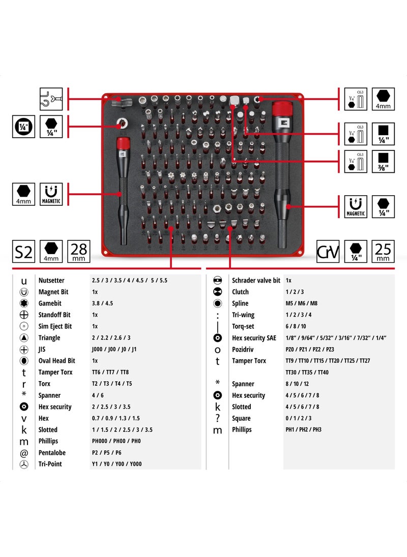 114-piece precision and electronic repair set (including precision bits, hook tip, precision sockets, screwdriver bit holder, storage case, with extension adapter)