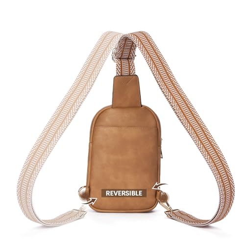BOSTANTEN Small Sling Bag Crossbody Bags for Women Trendy Crossbody Purse Leather Chest Bag, Camel Brown - Image 5