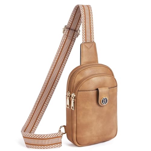 BOSTANTEN Small Sling Bag Crossbody Bags for Women Trendy Crossbody Purse Leather Chest Bag, Camel Brown - Image 1